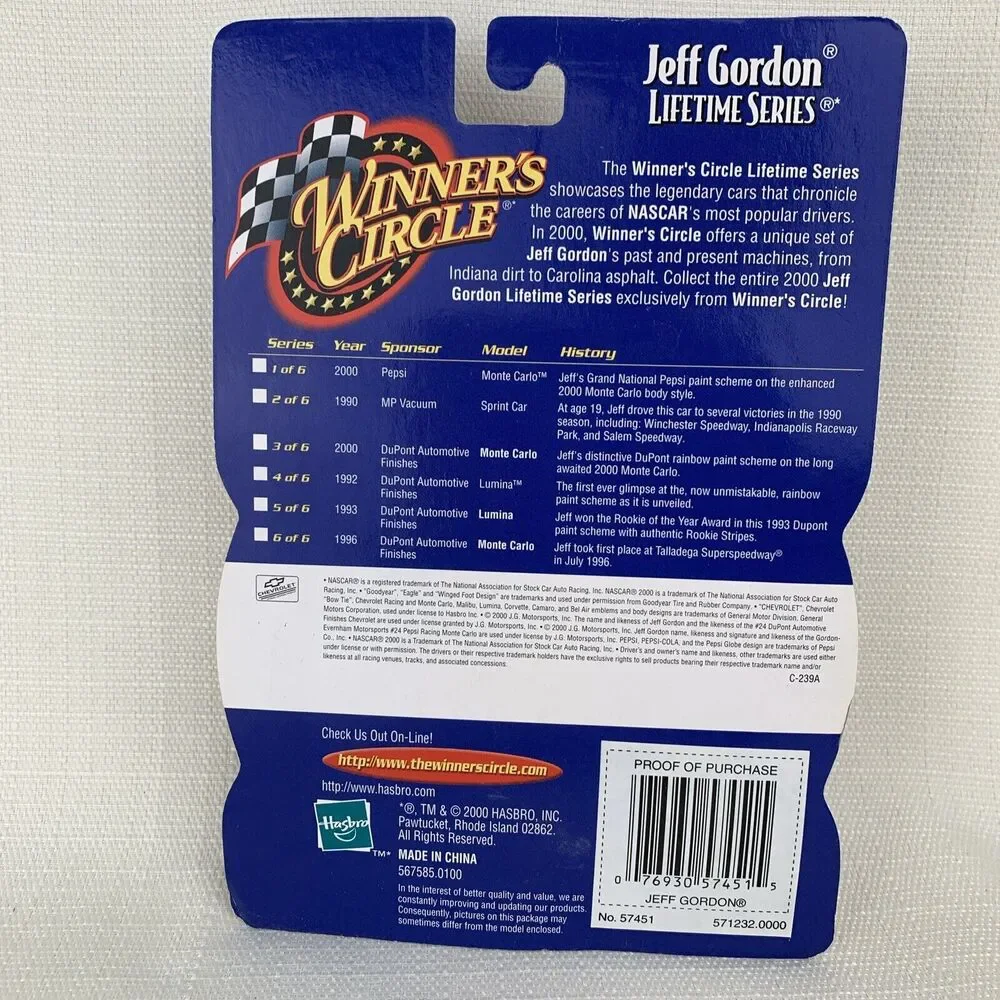 Hasbro Jeff Gordan Lifetime Series #24 1999 Winners Circle 1:64 MONTE CARLO Vtg‎